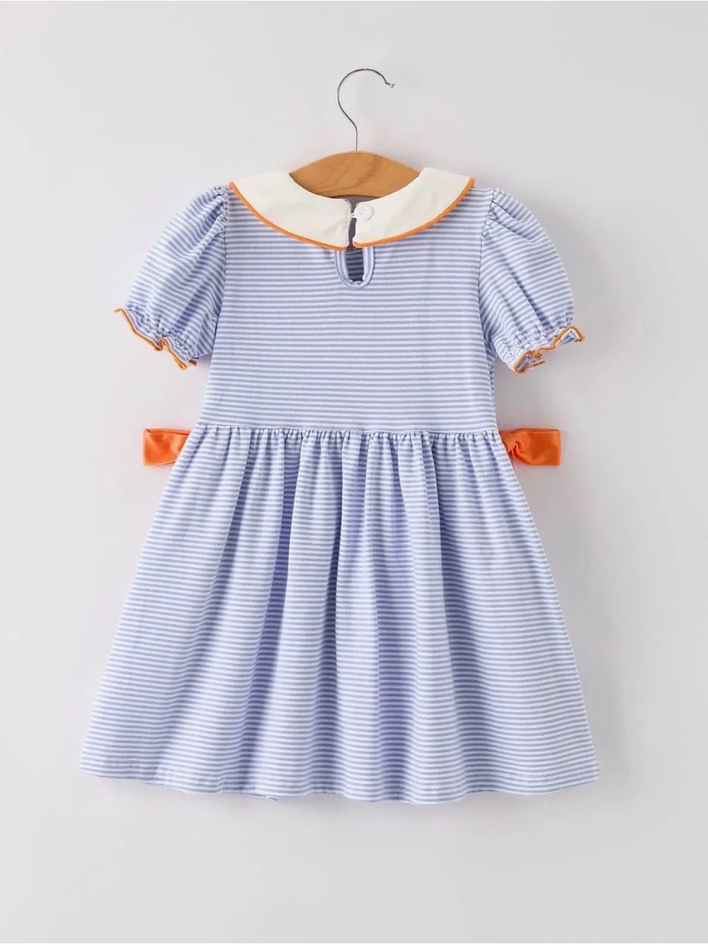 Rylee Faith Fall Thanksgiving Label Strip Pumpkin Appliqué Bow Girls Dress 6T